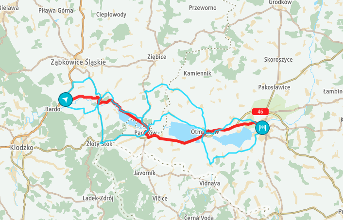 Mapa pogladowa - trasa Bardo Przyłek do Nysy.
